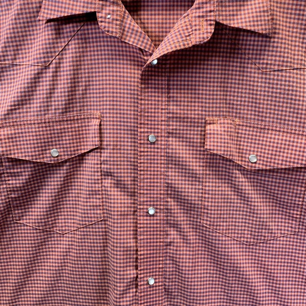 Wrangler Shirt Mens Size XXL 2XL Red Checkered Pearl Snap Button Up Short Sleeve - Picture 8 of 8